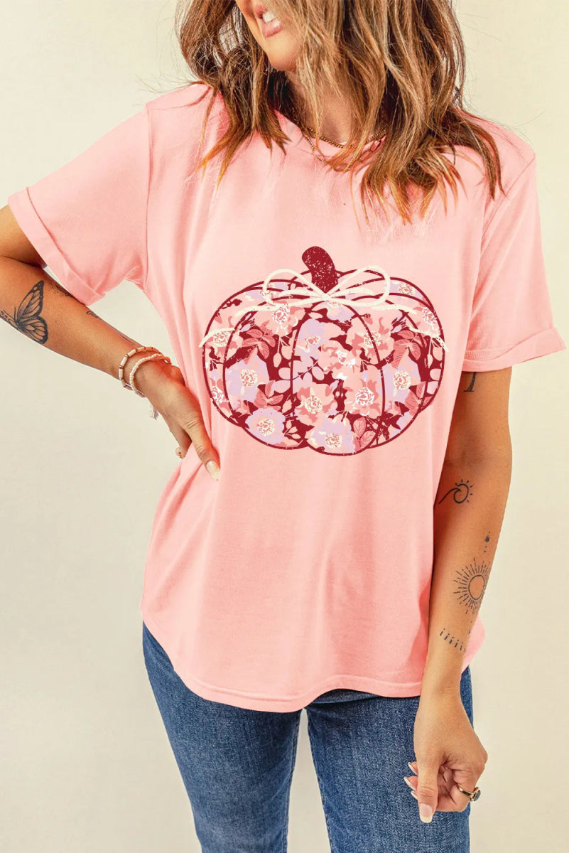Pumpkin Graphic Round Neck Long Sleeve T-Shirt - CELIVINE