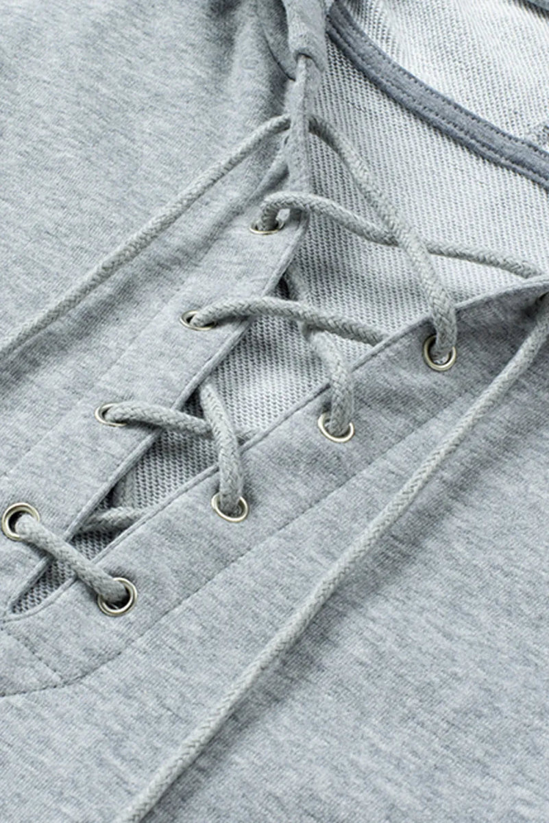 Lace Up Long Sleeve Hoodie - CELIVINE