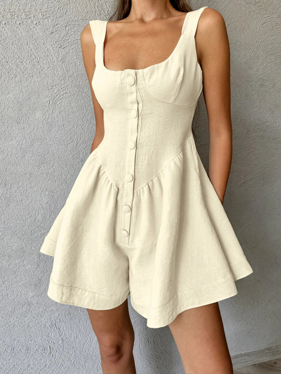 Button - Front Wide Strap Romper - CELIVINE