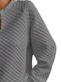 Quilted Texture Long Sleeve Sweatshirt with Notched Neck - CELIVINE