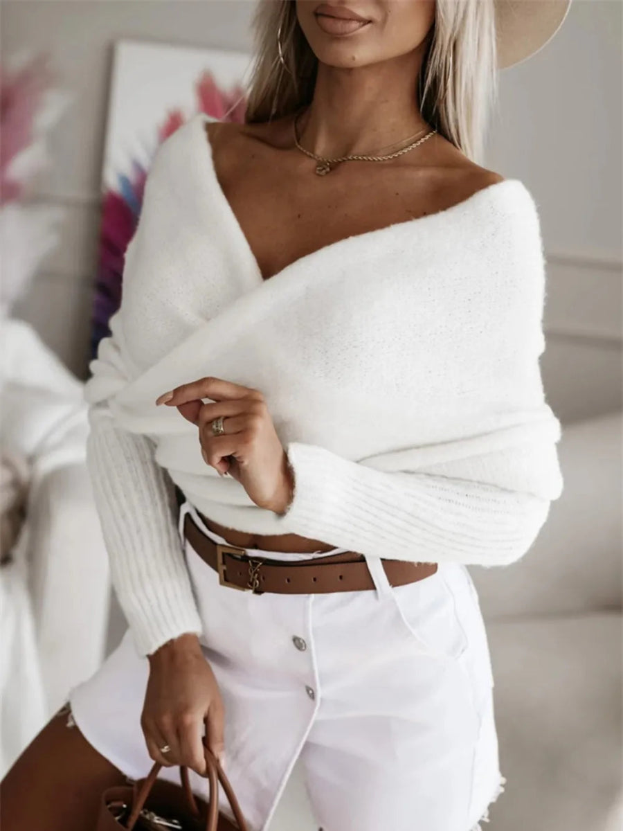 Long Sleeve Cropped Knit Top - CELIVINE