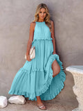 Ruffled Sleeveless Tiered Maxi Dress with Pockets - CELIVINE