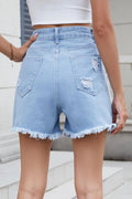Distressed Fringe Denim Shorts - CELIVINE