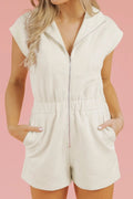 Textured Zip Front Romper with Pockets - CELIVINE