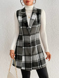 Honey Plaid Button Up Vest Coat - CELIVINE