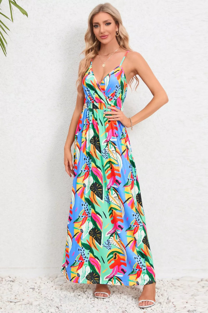 Printed Surplice Maxi Cami Dress - CELIVINE