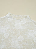 Sheer Floral Lace Mesh Mock Neck Long Sleeve Top - CELIVINE