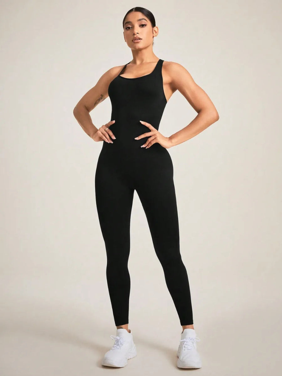 Crisscross Back Sleeveless Active Jumpsuit - CELIVINE