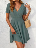 Eyelet Short Sleeve Mini Dress - CELIVINE