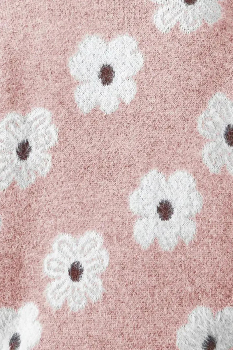 Flower Half Zip Long Sleeve Sweater - CELIVINE