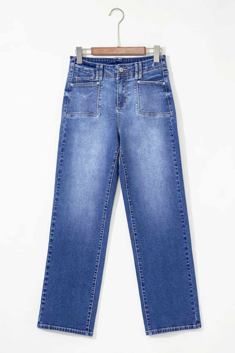 High - Waisted Wide - Leg Vintage Wash Jeans - CELIVINE