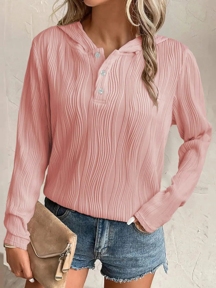 Textured Long Sleeve Hoodie - CELIVINE