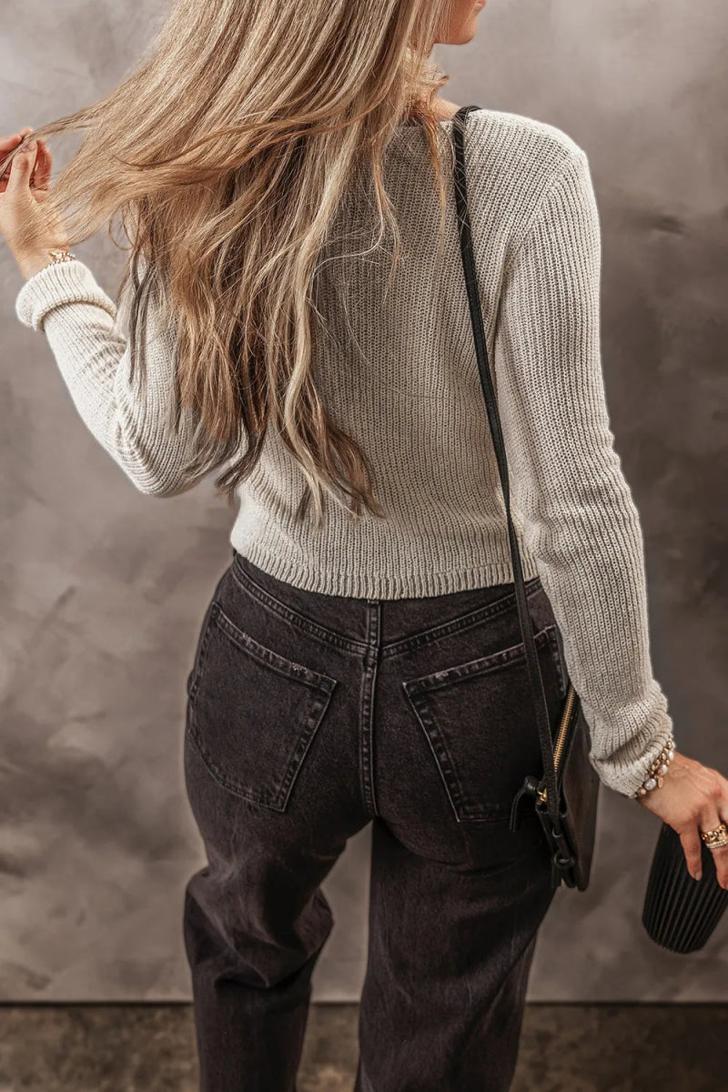 V - Neck Long Sleeve Cropped Cardigan - CELIVINE