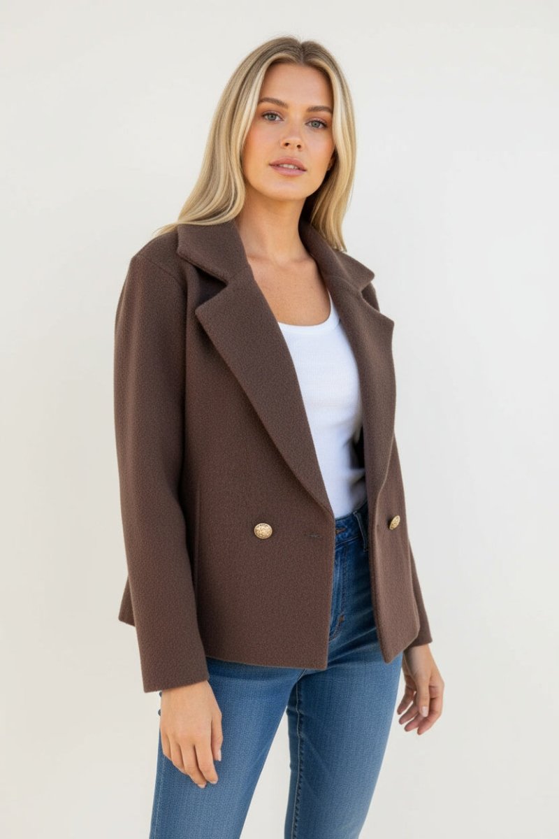 Full Size Double - Breasted Lapel Collar Blazer Plus Size - CELIVINE