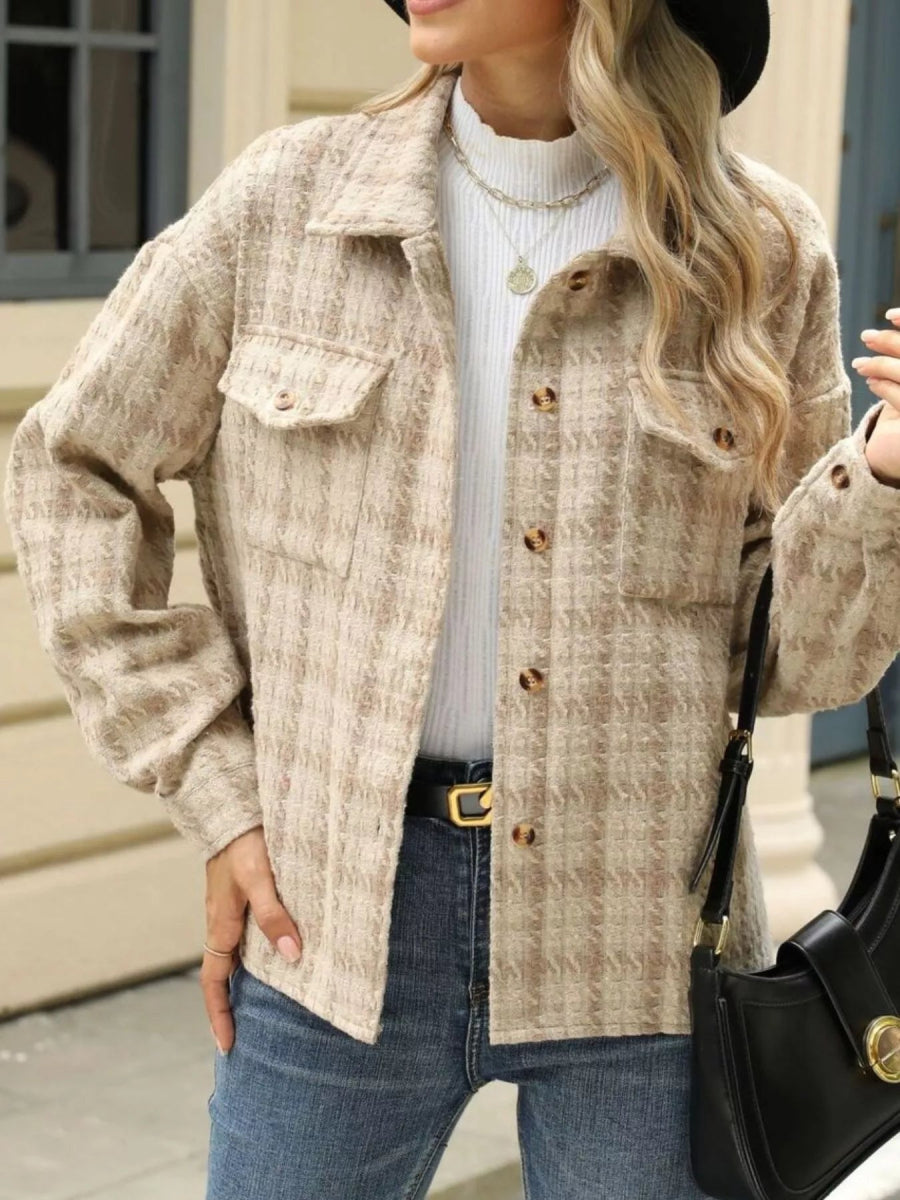 Plaid Button Up Long Sleeve Jacket - CELIVINE