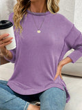 Side Slit Round Neck Dropped Shoulder Sweatshirt - CELIVINE