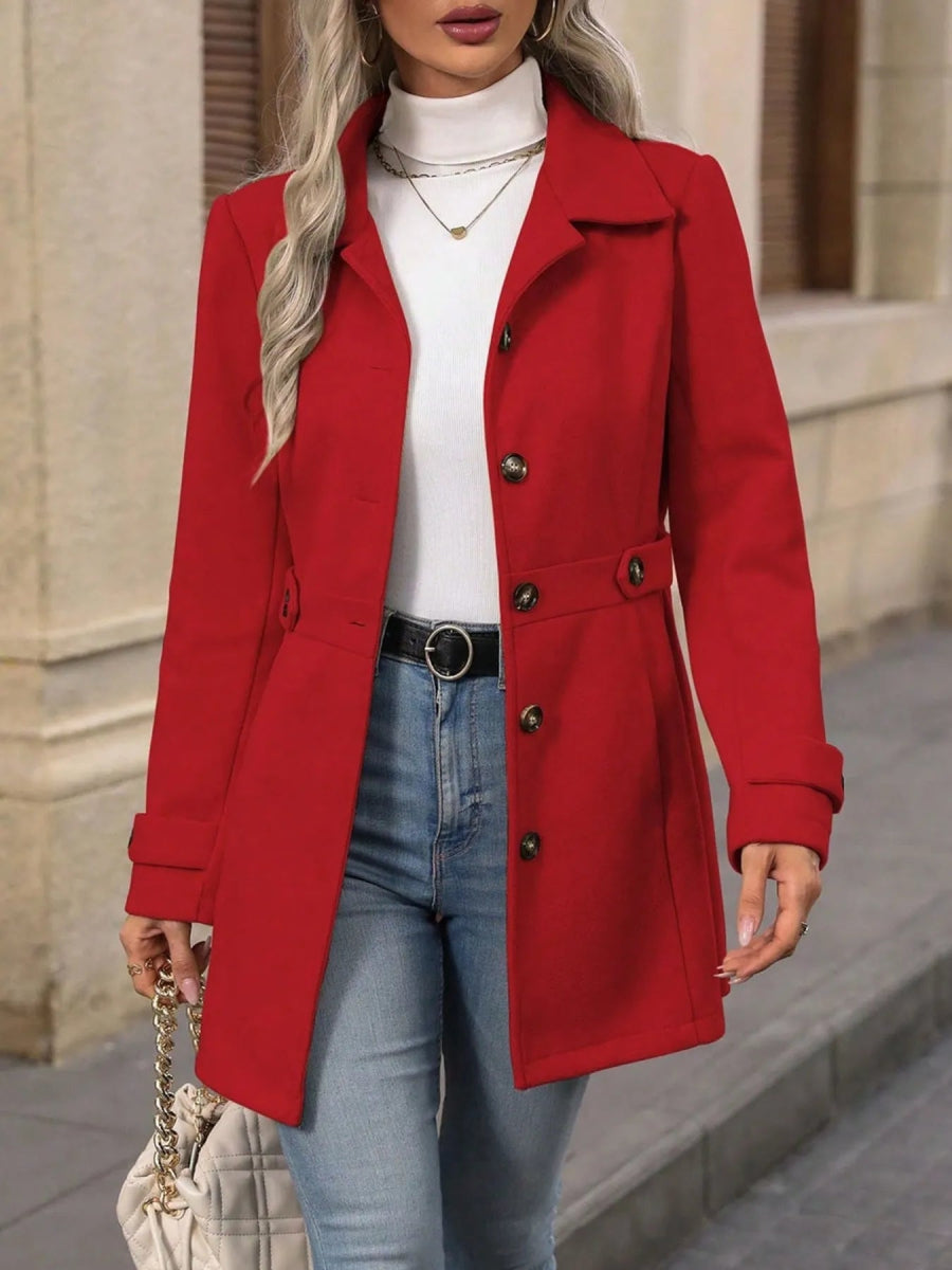 Button Up Long Sleeve Coat - CELIVINE