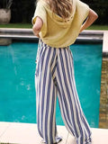Striped Wide - Leg Drawstring Pants - CELIVINE