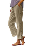 Full Size Side Decor Button Casual Wide Leg Pants Plus Size - CELIVINE