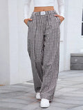 Plaid Wide Leg Casual Pants - CELIVINE
