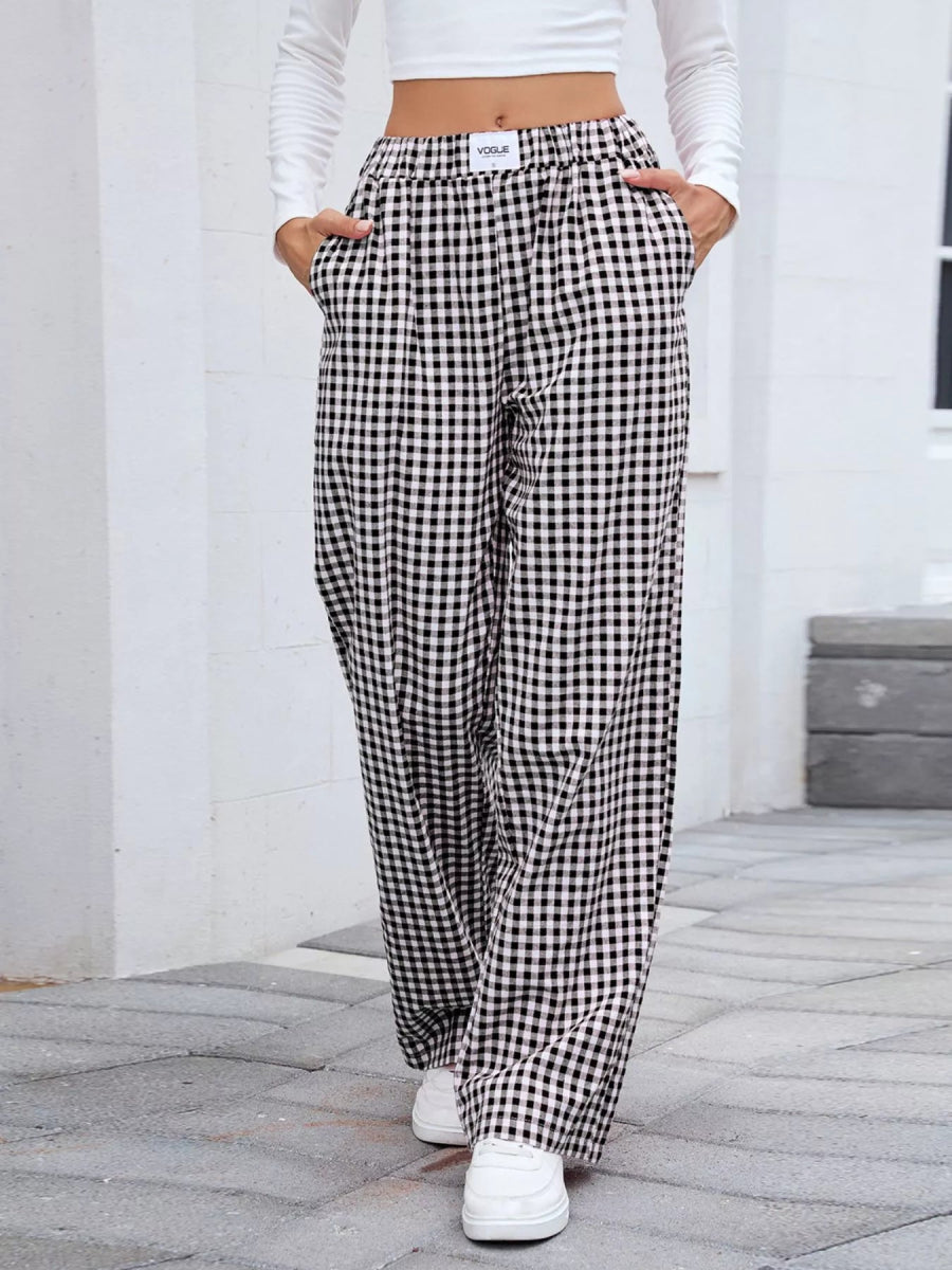 Plaid Wide Leg Casual Pants - CELIVINE