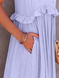 Ruffled Sleeveless Tiered Maxi Dress with Pockets - CELIVINE