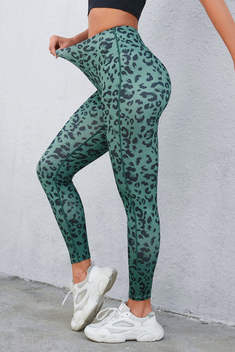 Leopard Print Wide Waistband Leggings - CELIVINE