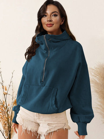 Zip - Up Dropped Shoulder Hoodie - CELIVINE