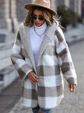 Plaid Open Front Hooded Coat - CELIVINE