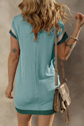 Textured Round Neck Short Sleeve Dress - CELIVINE