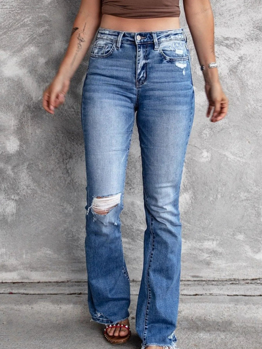 Distressed Flare Jeans - CELIVINE