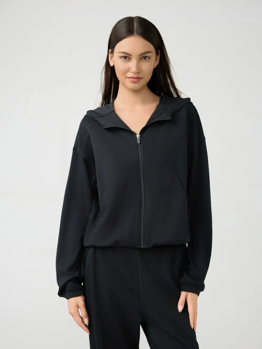 Zip Up Dropped Shouder Active Hooded - CELIVINE
