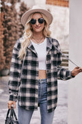Mandy Plaid Dropped Shoulder Hooded Longline Jacket - CELIVINE