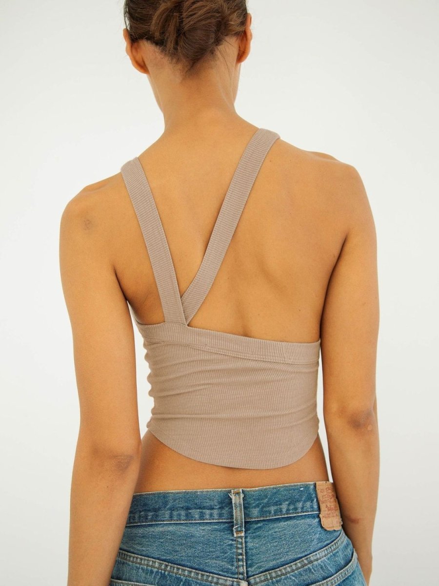 Halter Neck Ribbed Cropped Top - CELIVINE