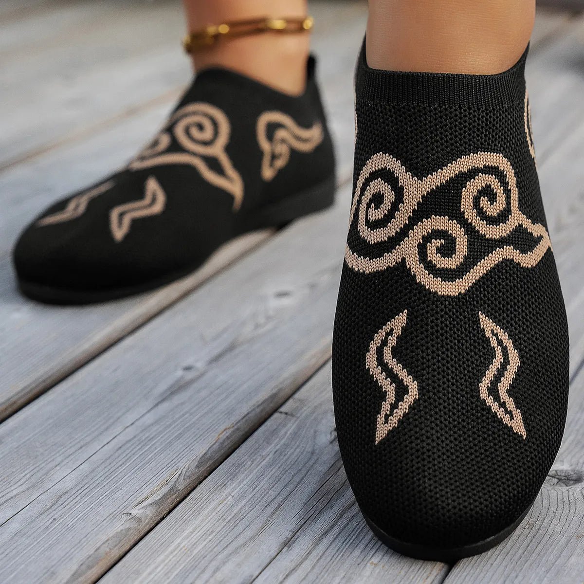 Knit Clound Pattern Flat Loafers - CELIVINE