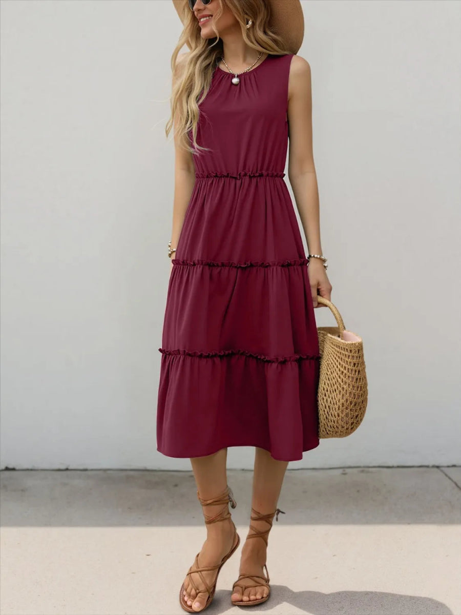 Frill Tiered Midi Dress - CELIVINE