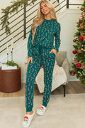Candy Cane Print Round Neck Top and Pants Lounge Set - CELIVINE