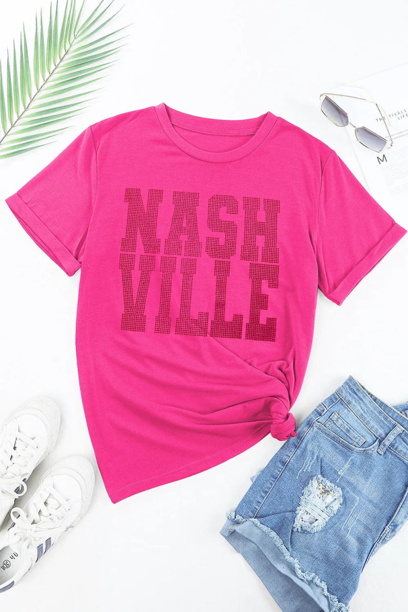 NASHVILLE Round Neck Short Sleeve T-Shirt - CELIVINE