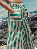 Striped Wide - Leg Drawstring Pants - CELIVINE