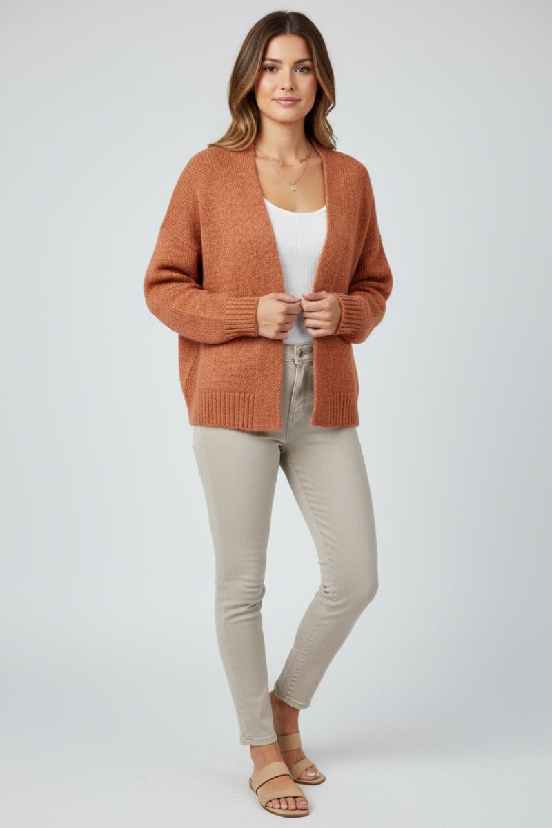 Slit Open Front Dropped Shoulder Cardigan - CELIVINE