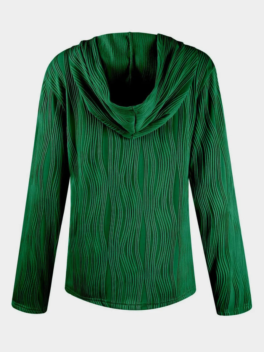Textured Long Sleeve Hoodie - CELIVINE