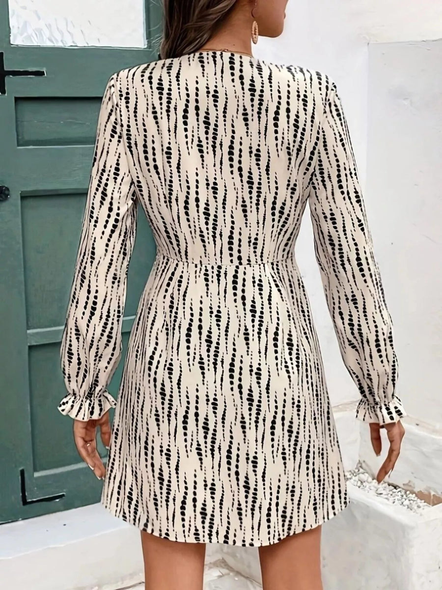 Button Front Flounce Sleeve Dress - CELIVINE