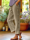 Full Size Side Decor Button Casual Wide Leg Pants Plus Size - CELIVINE