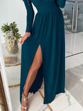 Slit Surplice Cold Shoulder Maxi Dress - CELIVINE