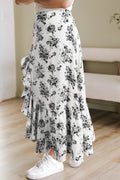 Boho Floral High Waist Ruffle Split Maxi Skirt - CELIVINE