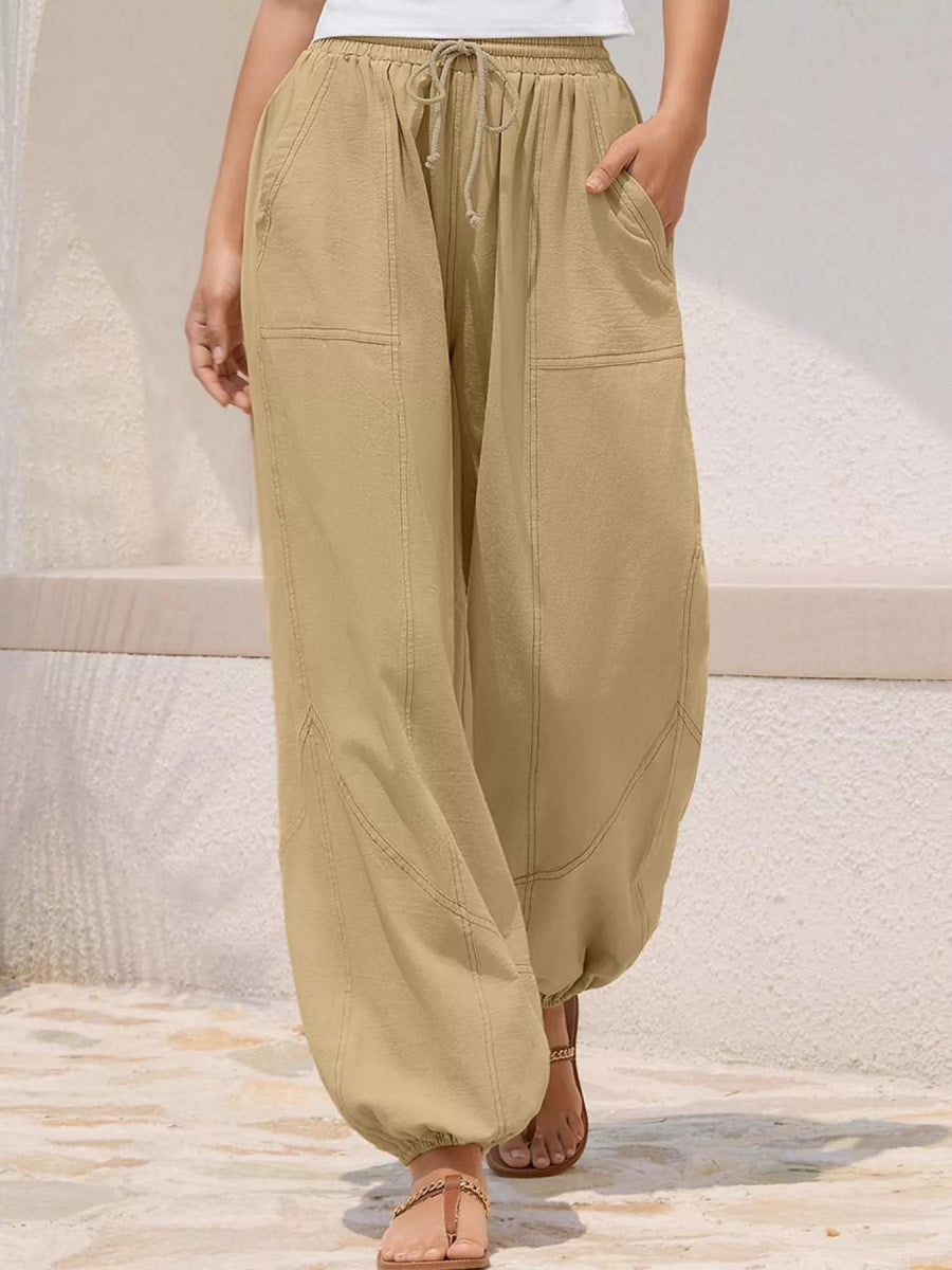 Wide Leg Drawstring Pants - CELIVINE