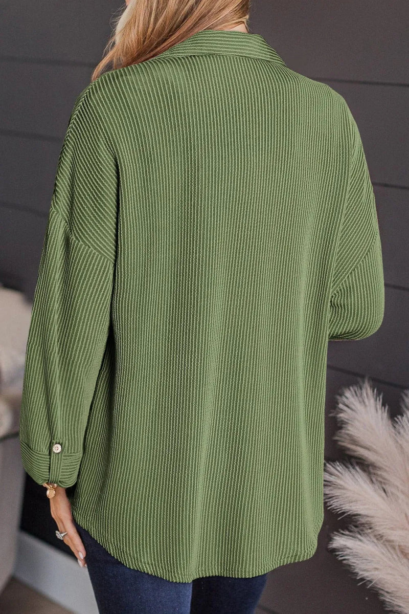 Dropped Shoulder Long Sleeve Shirts with Pocket - CELIVINE