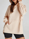 Slit Drawstring Waffle Knit Hoodie - CELIVINE