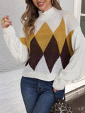 Diamond Pattern Turtleneck Sweater - CELIVINE