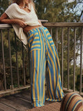 Striped Wide - Leg Drawstring Pants - CELIVINE